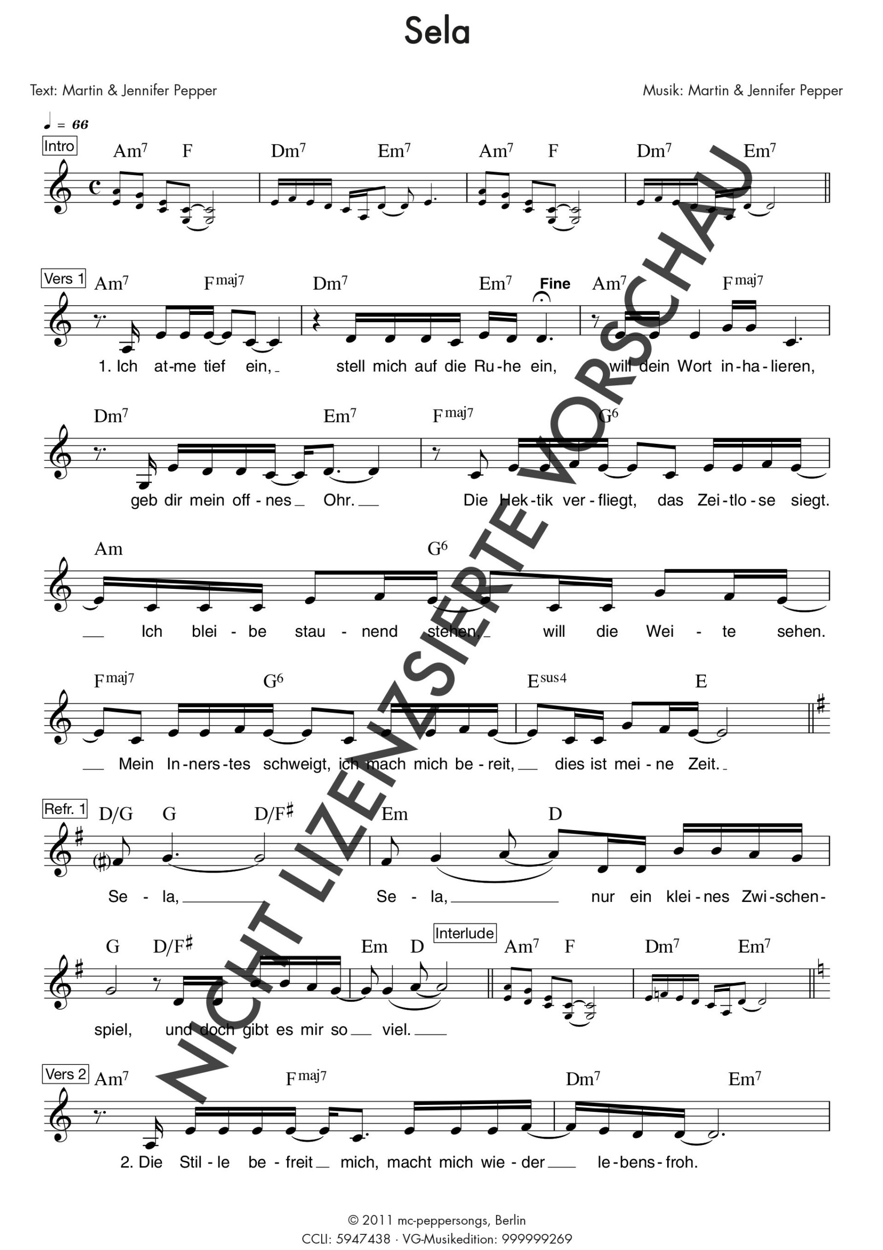 Sela (Ich atme tief ein) - Liednoten Sela (Ich atme tief ein) - Liednoten