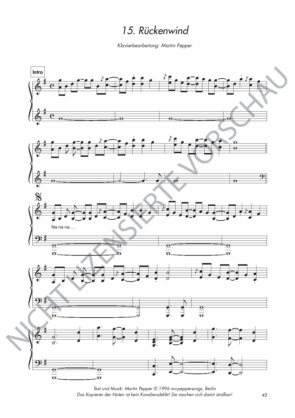 Rückenwind - Klaviernoten Rückenwind - Klaviernoten