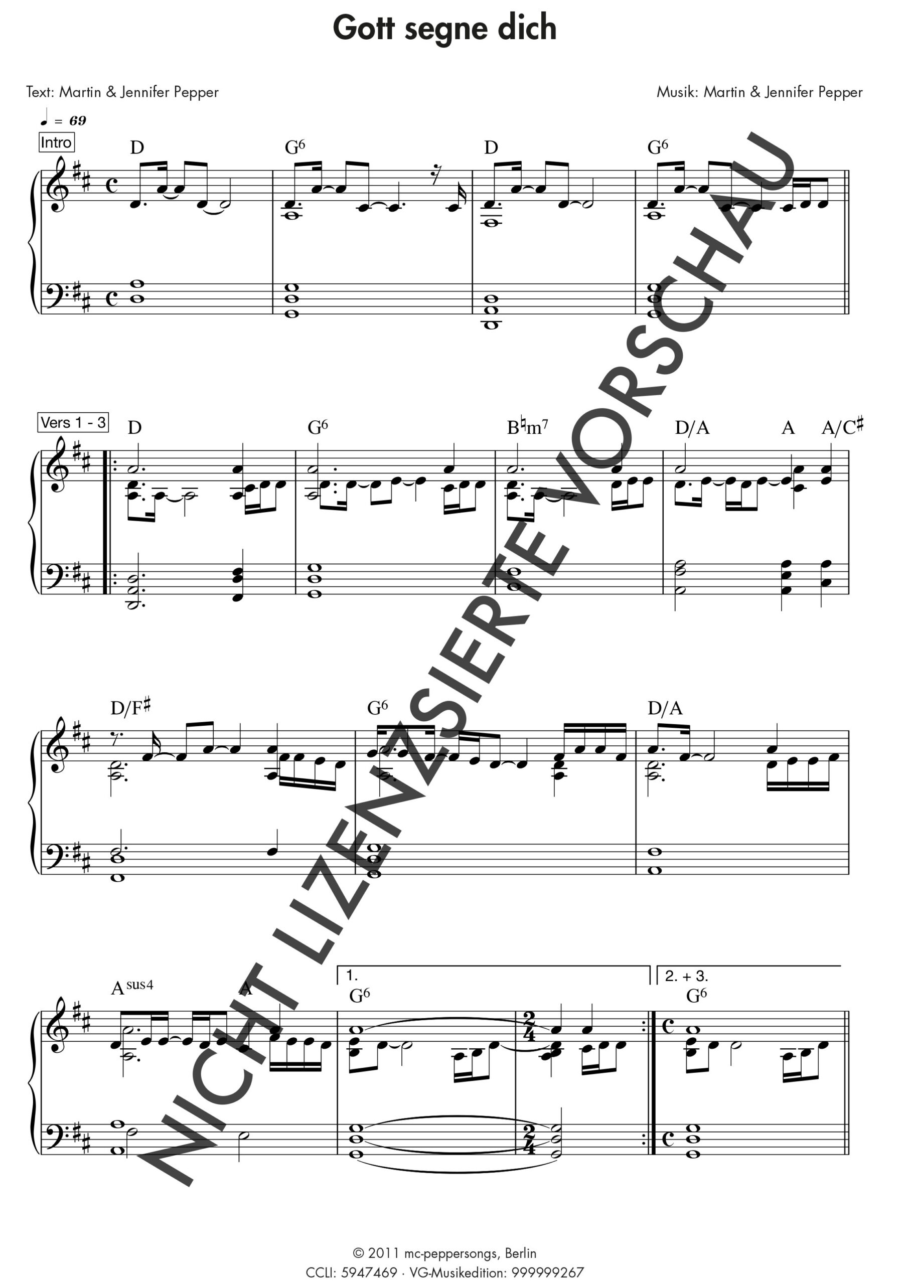 Gott segne dich - Klaviernoten digital Gott segne dich - Klaviernoten digital