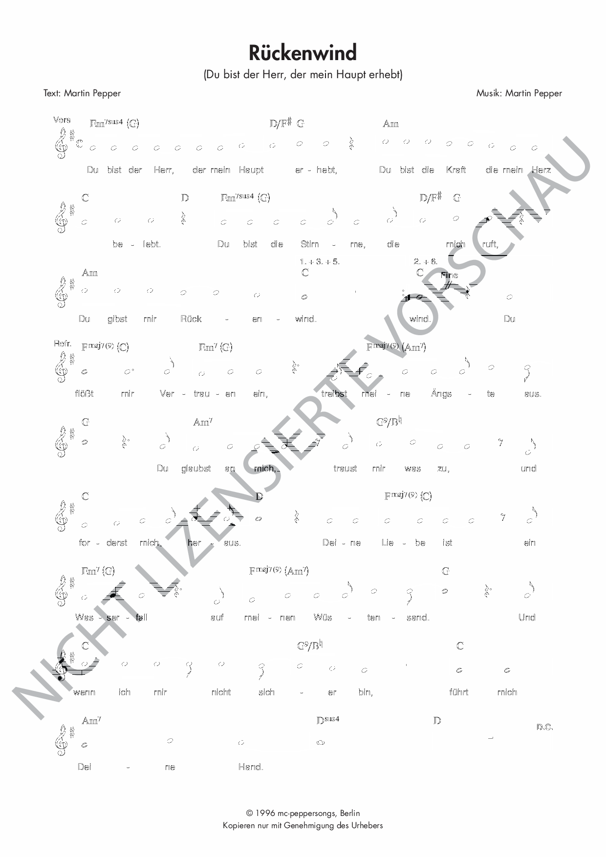 Rückenwind - Liednoten Rückenwind - Liednoten