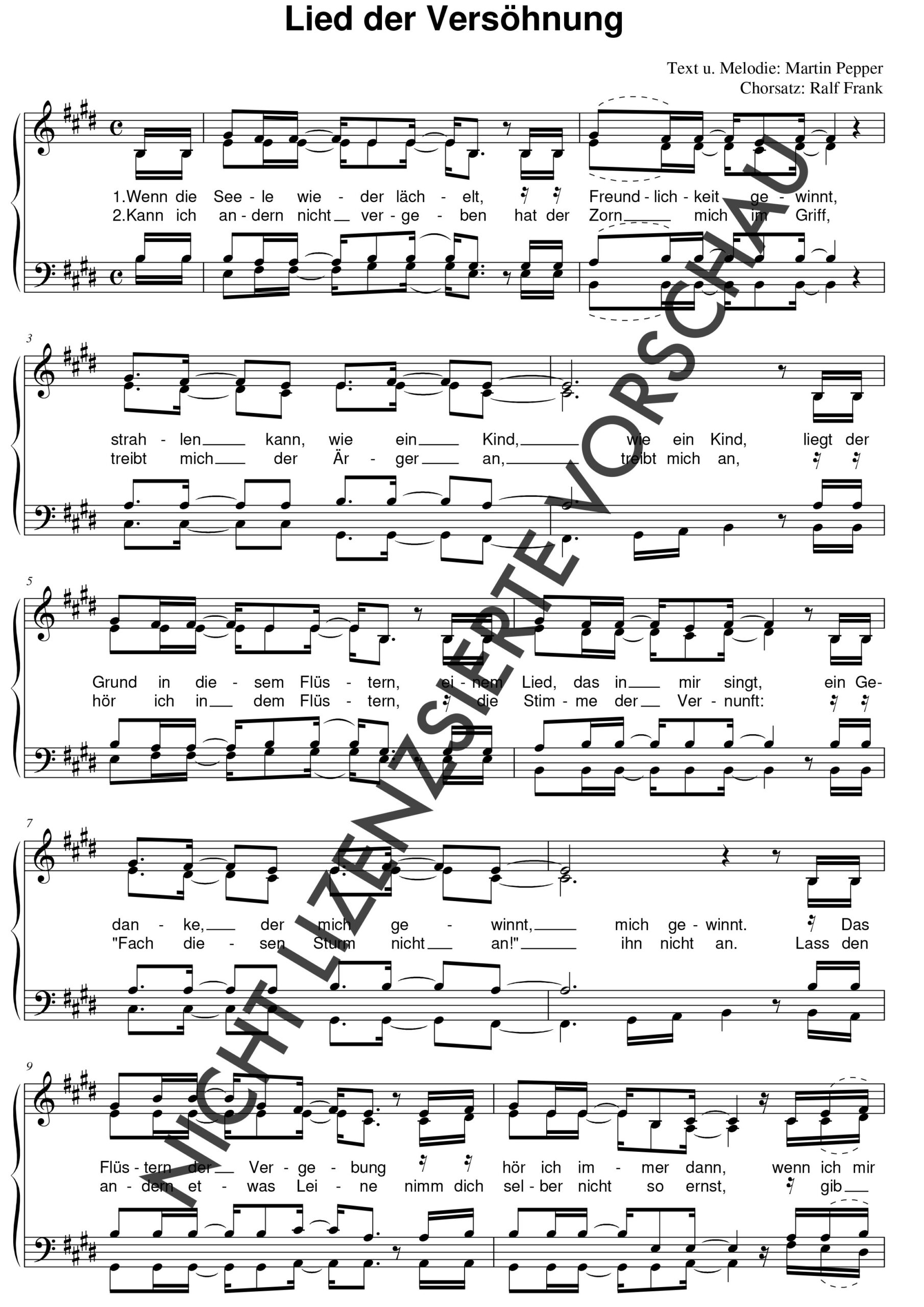 Lied der Versöhnung - Chornoten Lied der Versöhnung - Chornoten