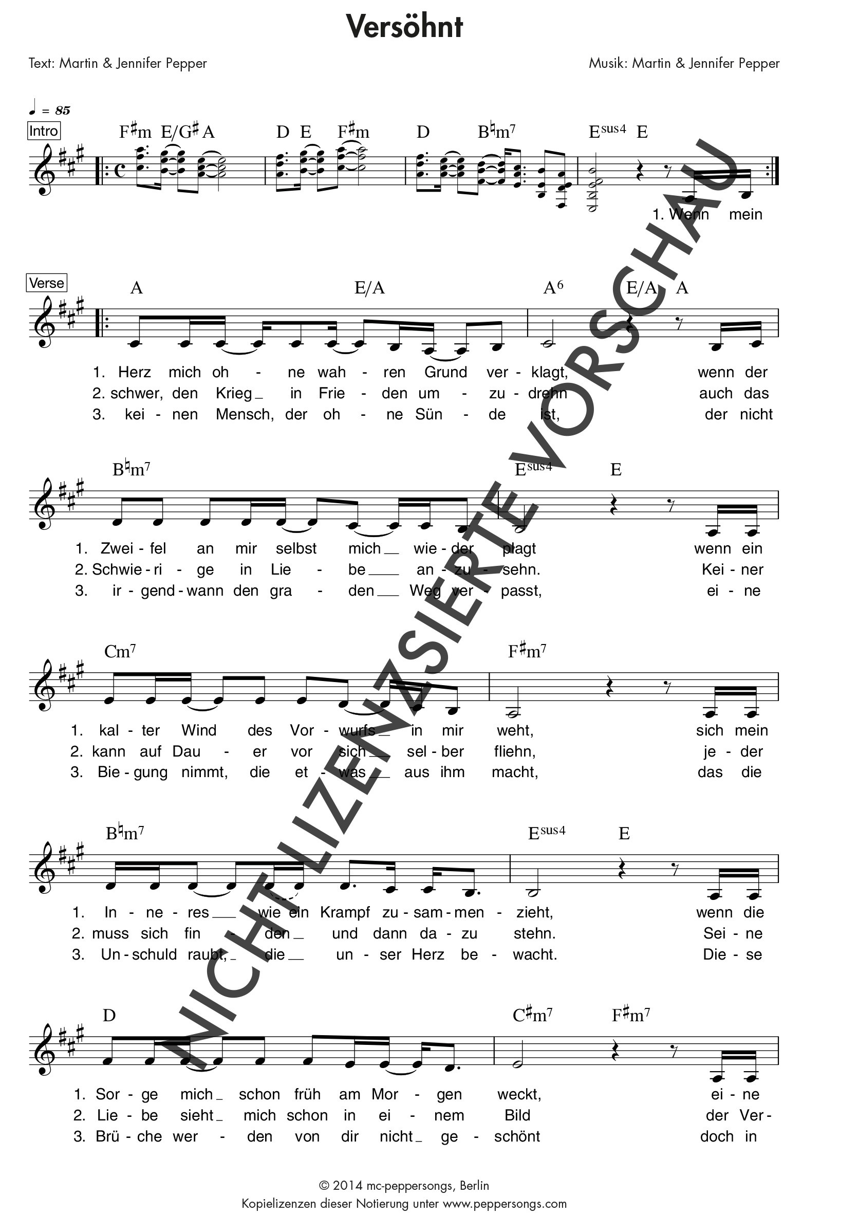 Versöhnt - Liednoten Versöhnt - Liednoten