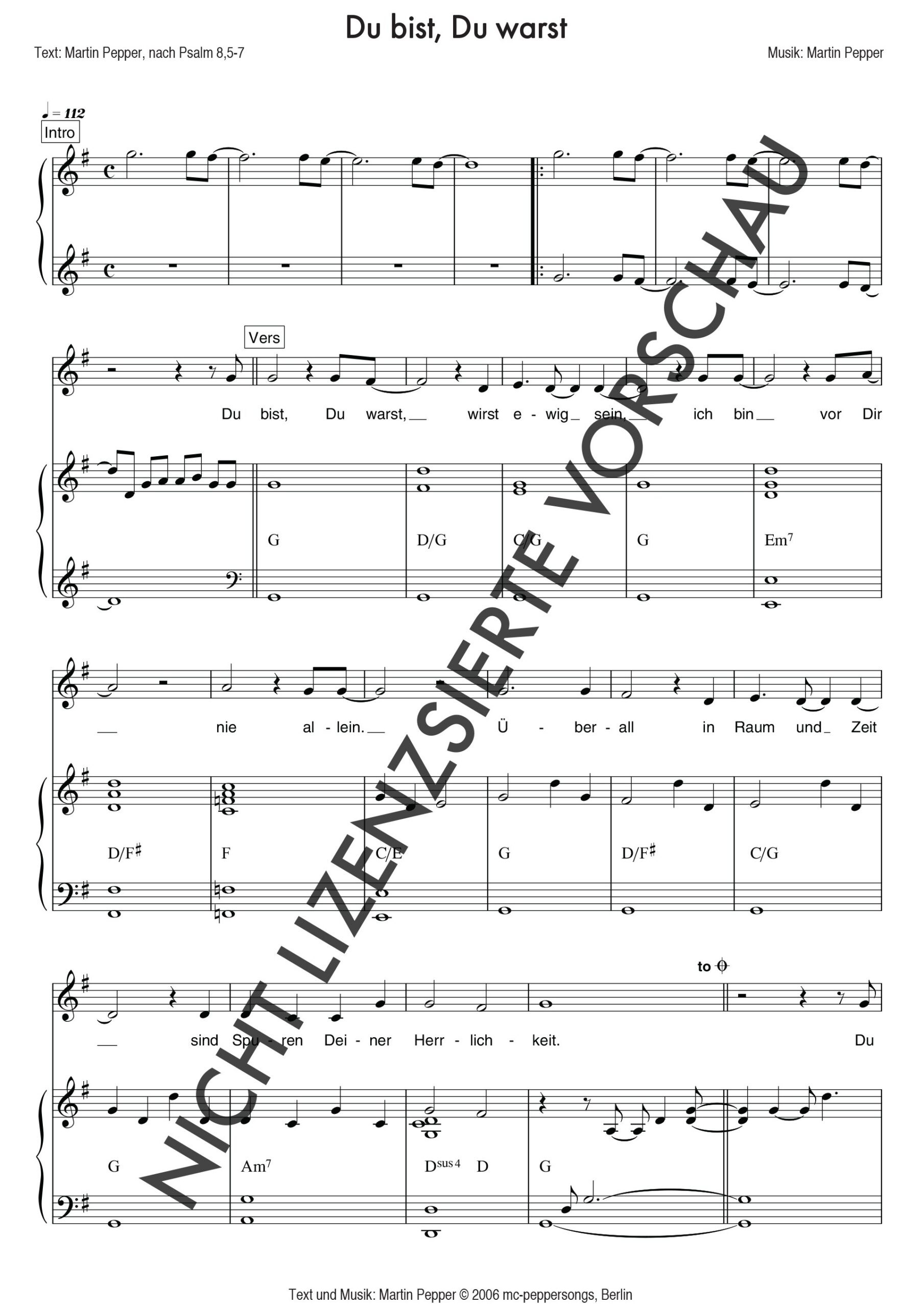 Du bist, du warst - Liednoten mit Klavierarrangement Du bist, du warst - Liednoten mit Klavierarrangement