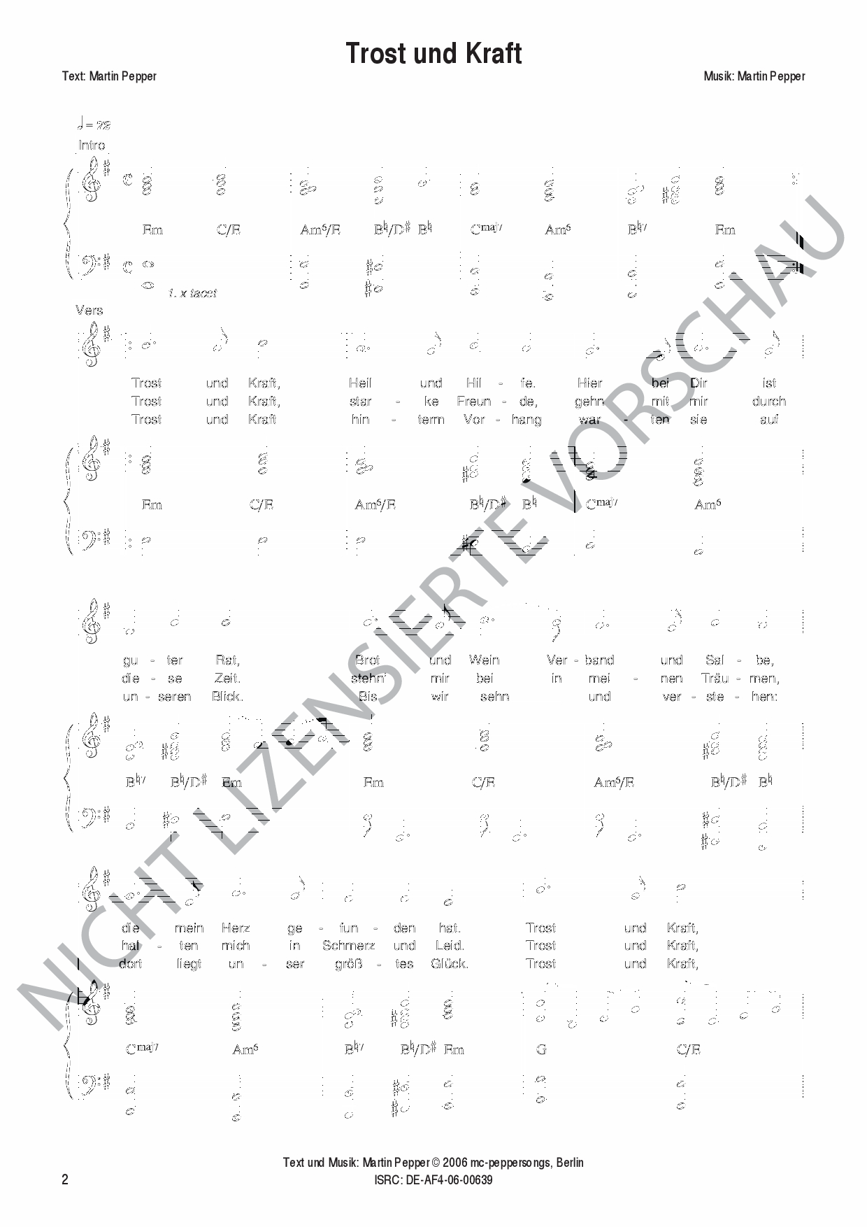 Trost und Kraft - Klaviernoten Trost und Kraft - Klaviernoten