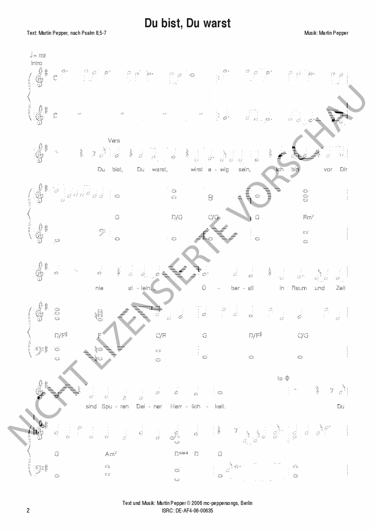 Du bist - Klaviernoten Du bist - Klaviernoten