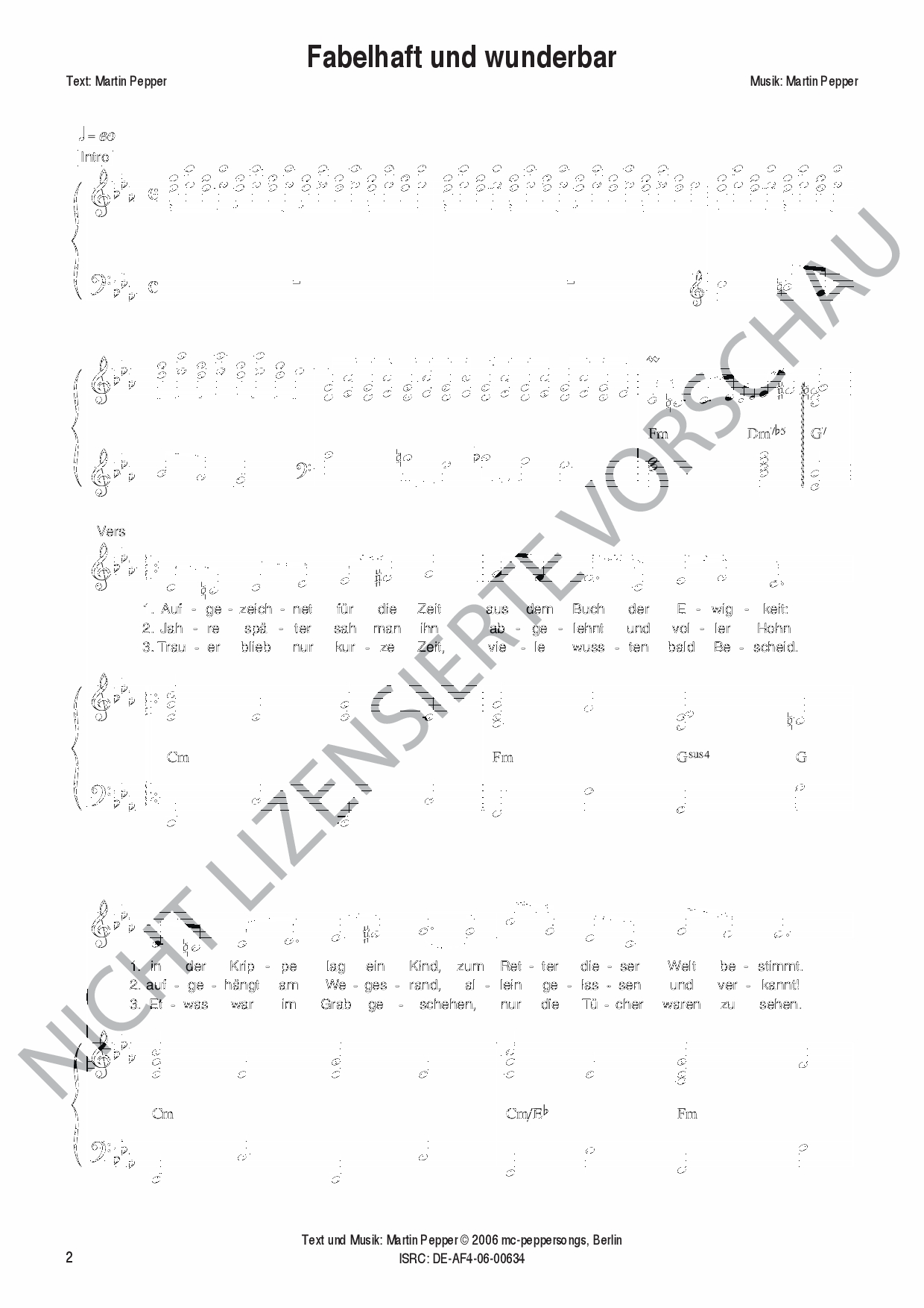 Fabelhaft und wunderbar - Liednoten Fabelhaft und wunderbar - Liednoten