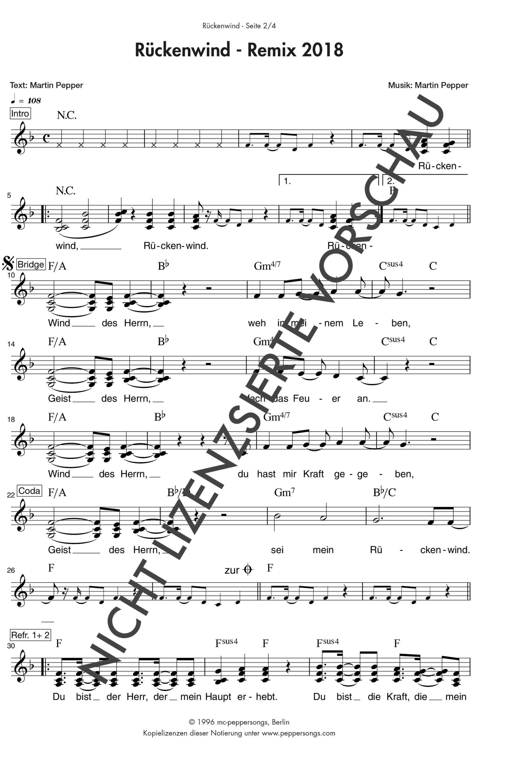 Rückenwind (Remix 2018) - Liednoten Rückenwind (Remix 2018) - Liednoten
