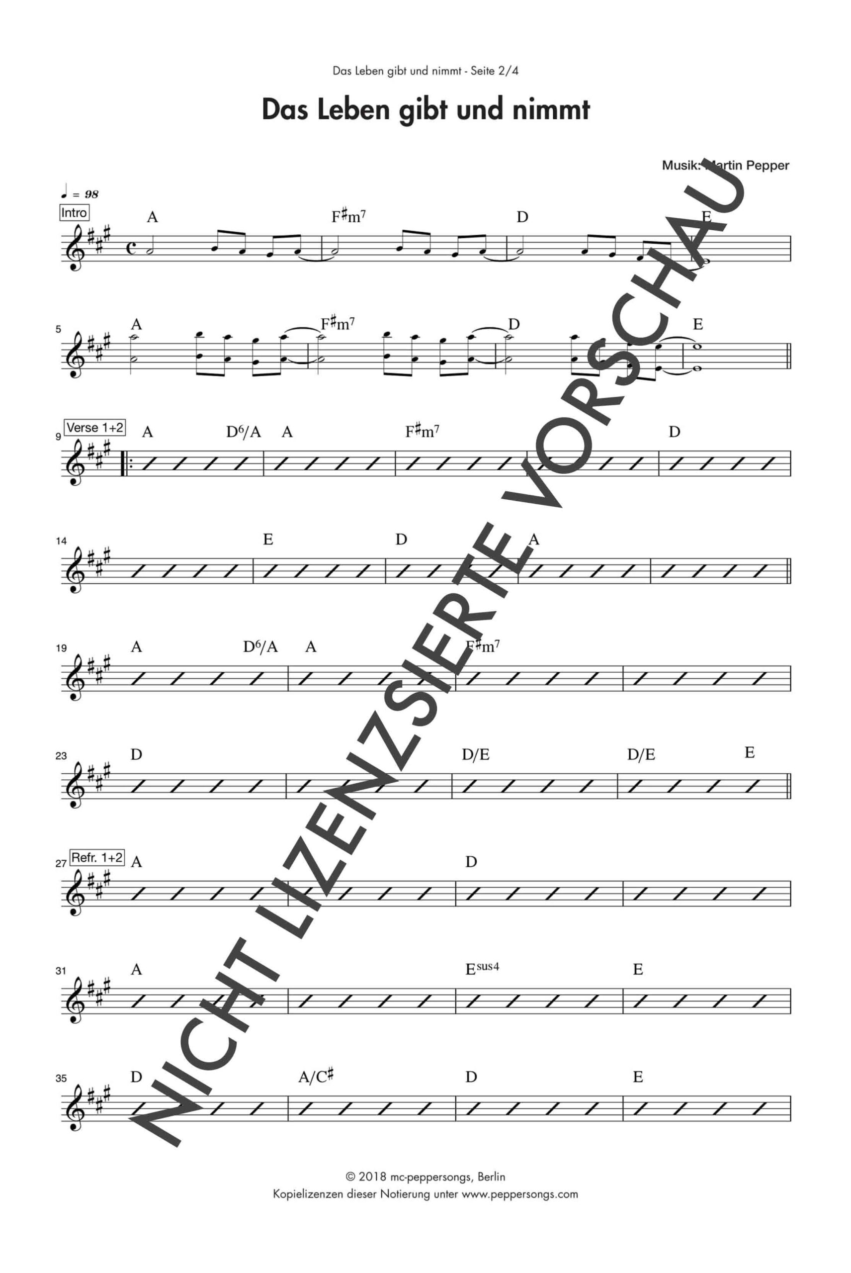 Das Leben gibt und nimmt - Chordsheet Das Leben gibt und nimmt - Chordsheet