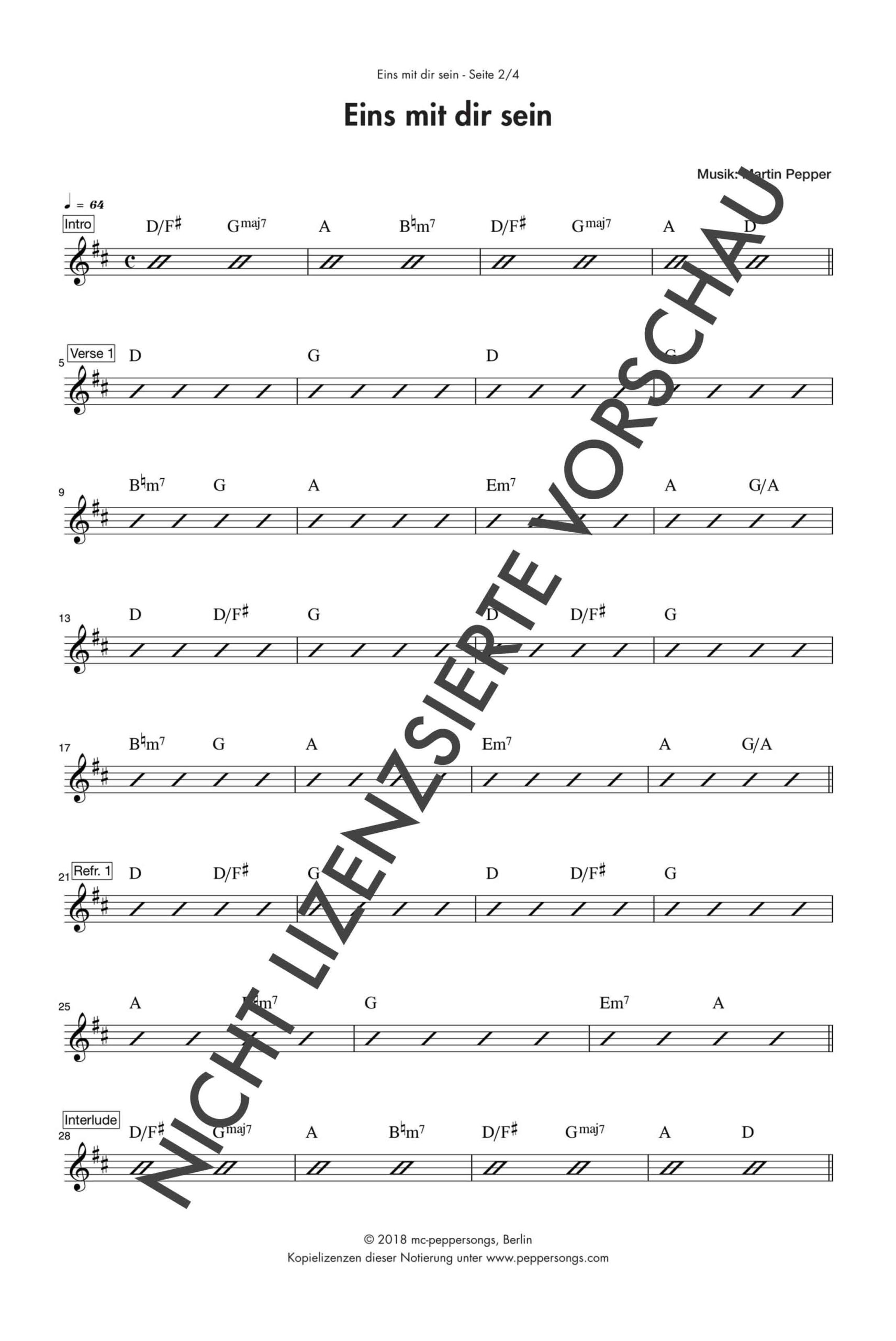 Eins mit dir sein - Chordsheet Eins mit dir sein - Chordsheet