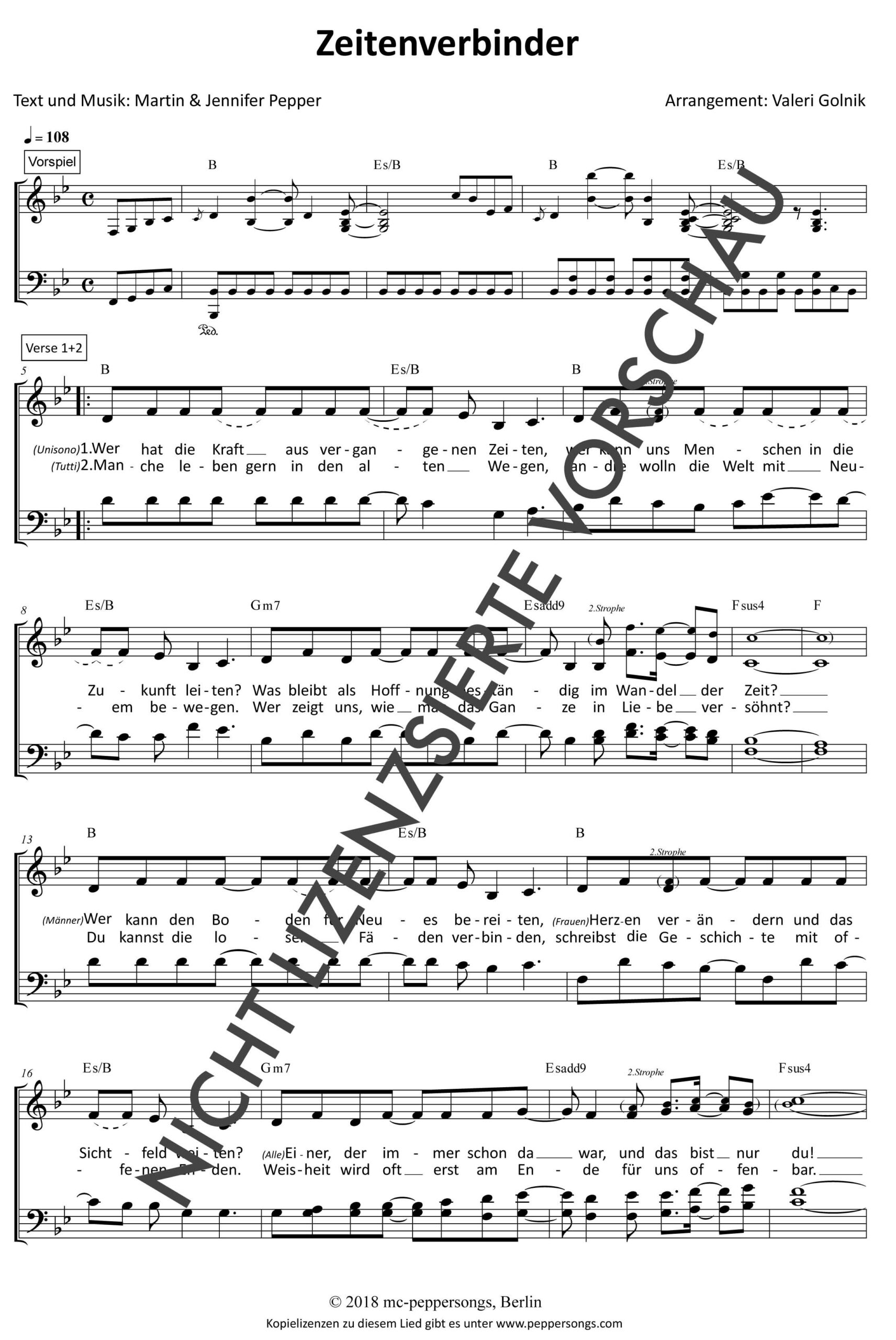 Zeitenverbinder - SATB Chorversion in B - Dur Zeitenverbinder - SATB Chorversion in B - Dur