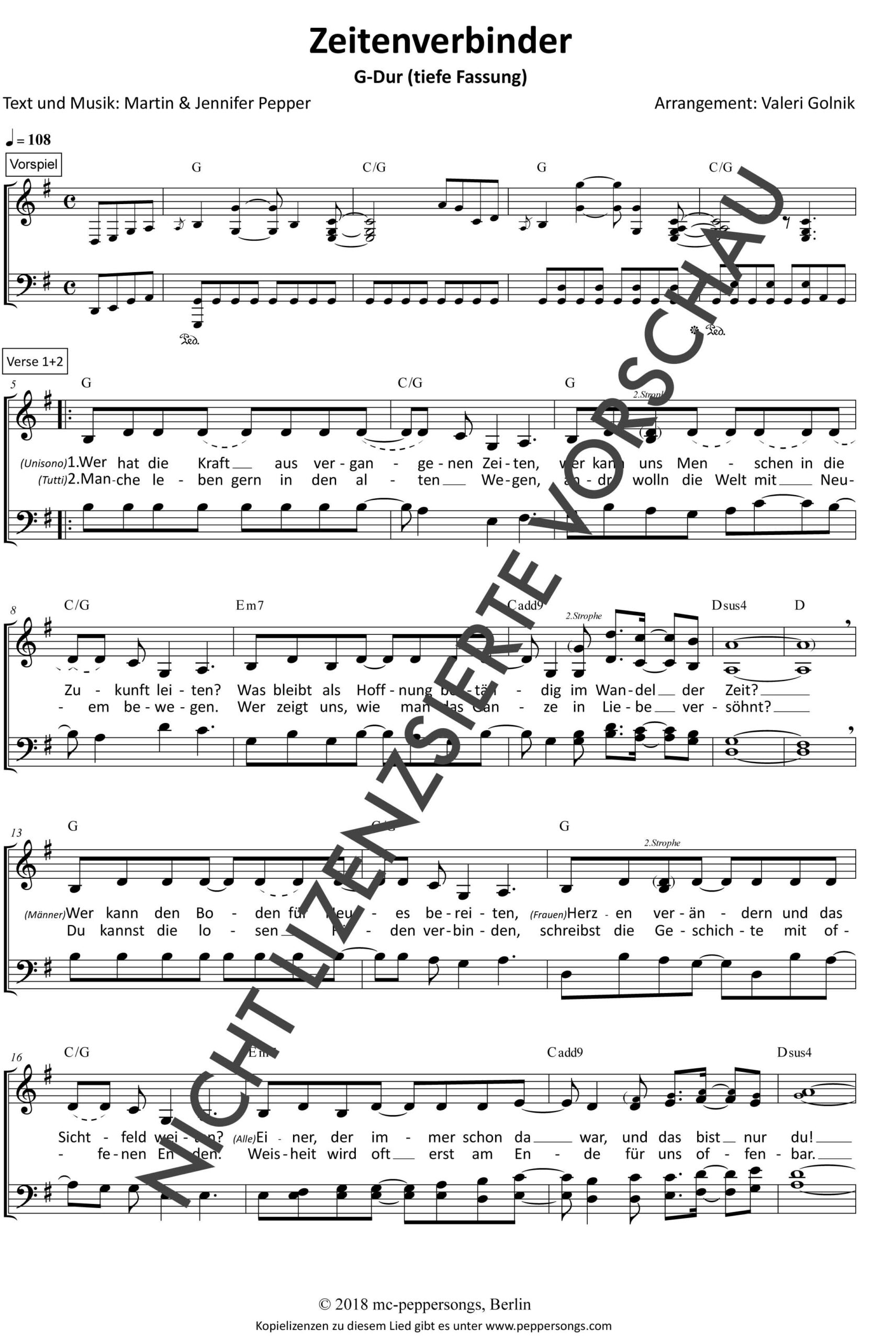 Zeitenverbinder SATB - Chorversion in G - Dur Zeitenverbinder SATB - Chorversion in G - Dur