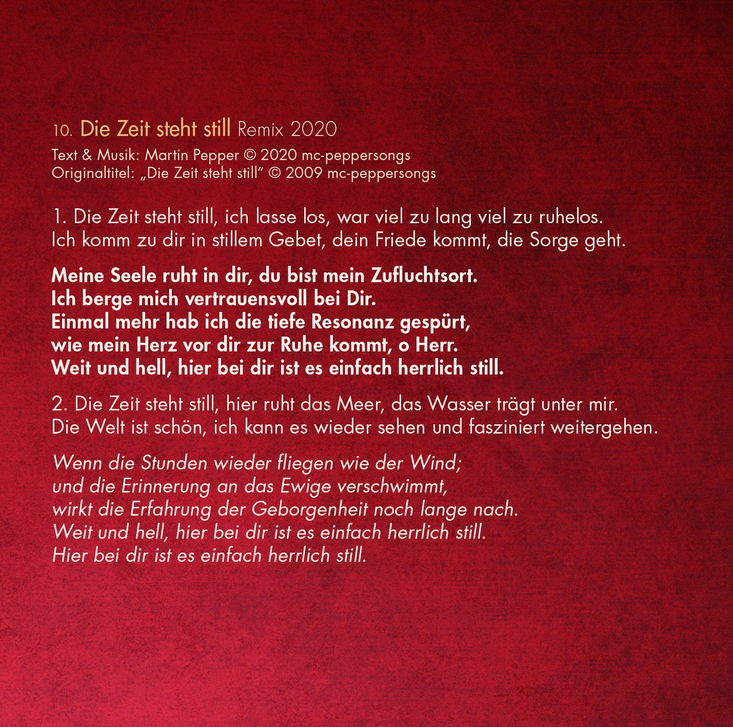 Die Zeit steht still Remix 2020 - Liednoten Die Zeit steht still Remix 2020 - Liednoten