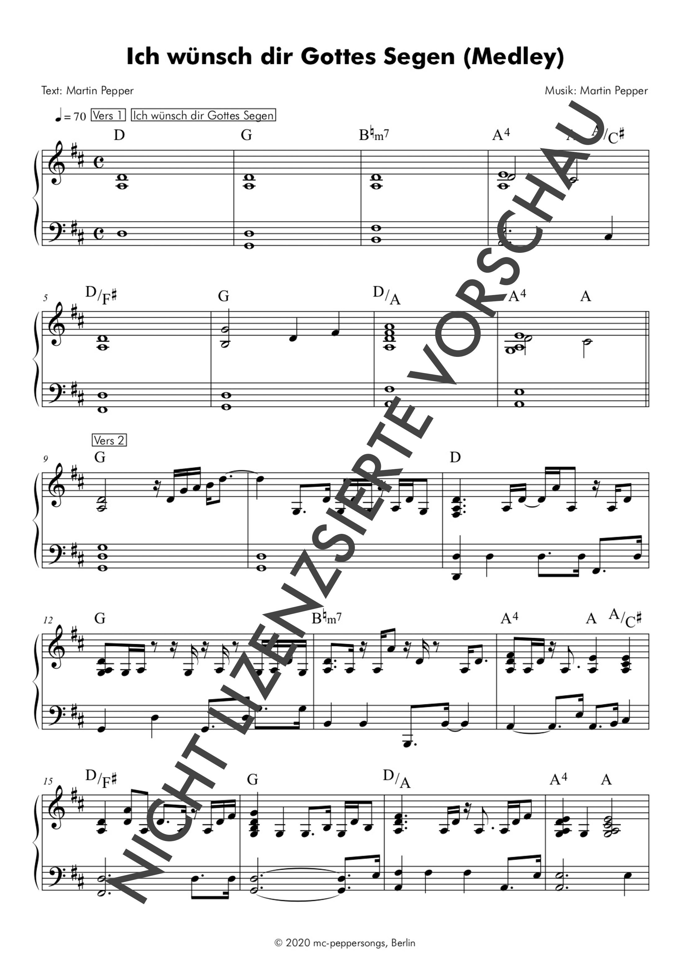 Ich wünsch dir Gottes Segen (Medley) - Klaviernoten (digital) Ich wünsch dir Gottes Segen (Medley) - Klaviernoten (digital)