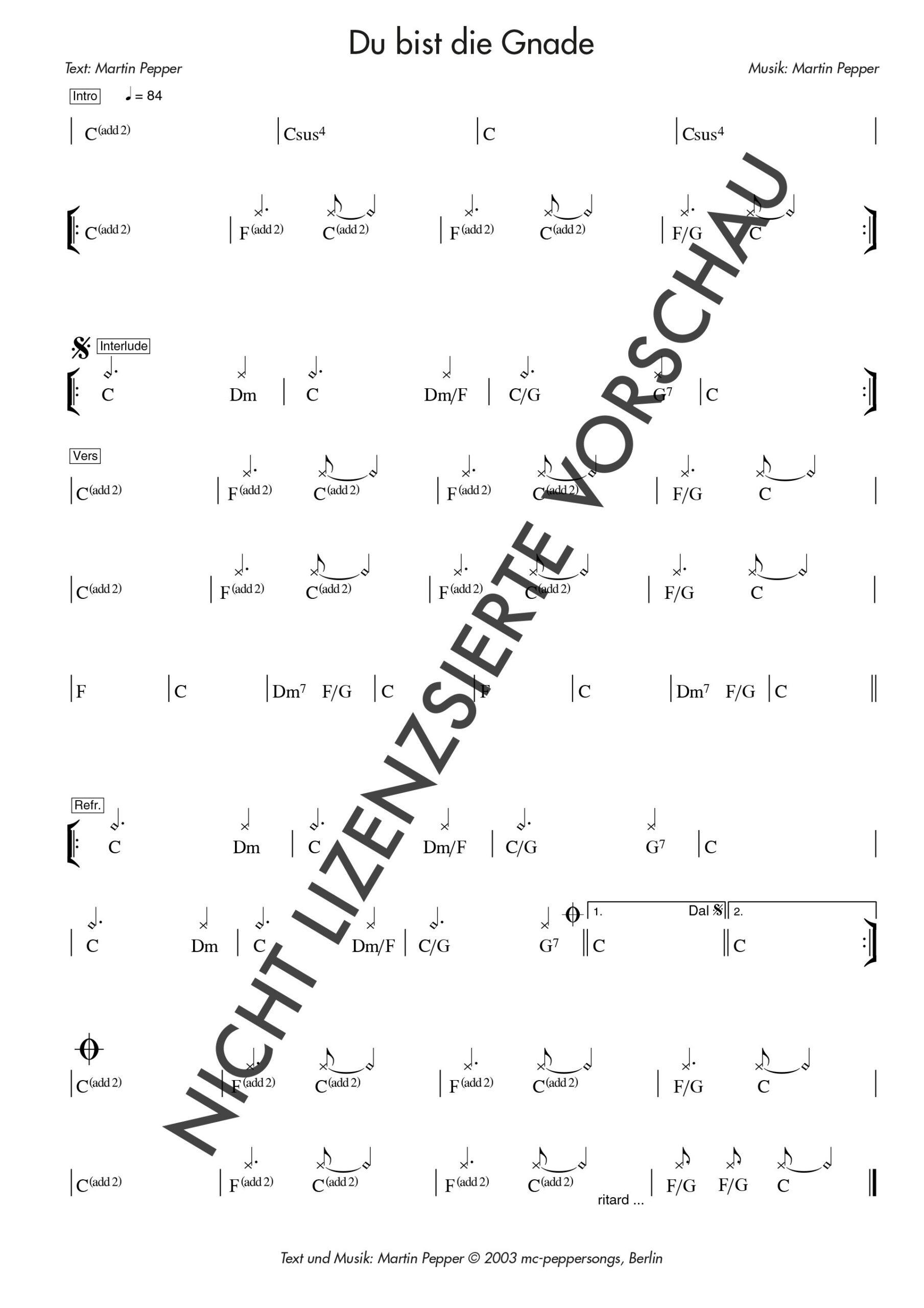 Du bist die Gnade - Chordsheet digital Du bist die Gnade - Chordsheet digital