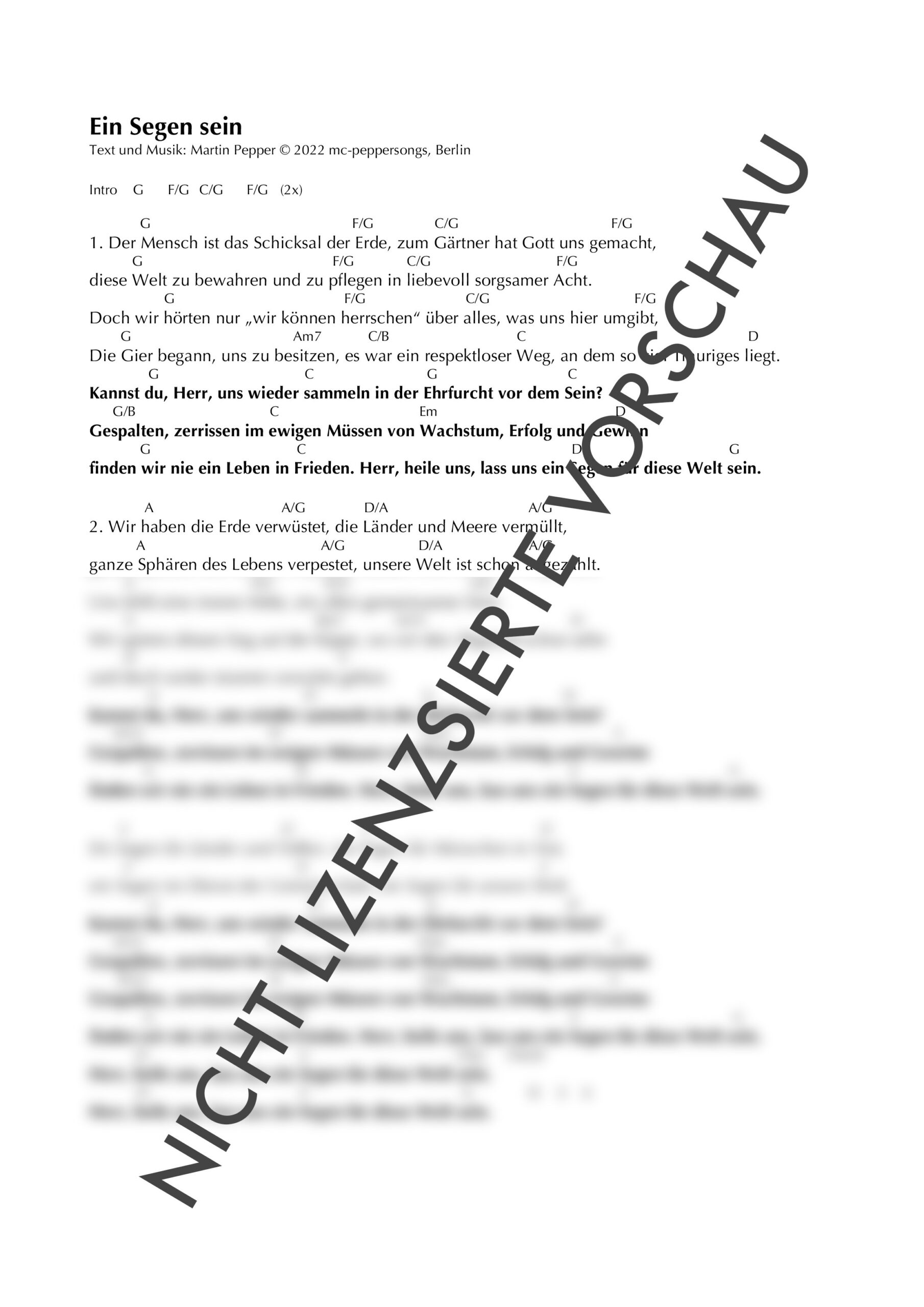 Ein Segen sein - Chordsheet digital Ein Segen sein - Chordsheet digital